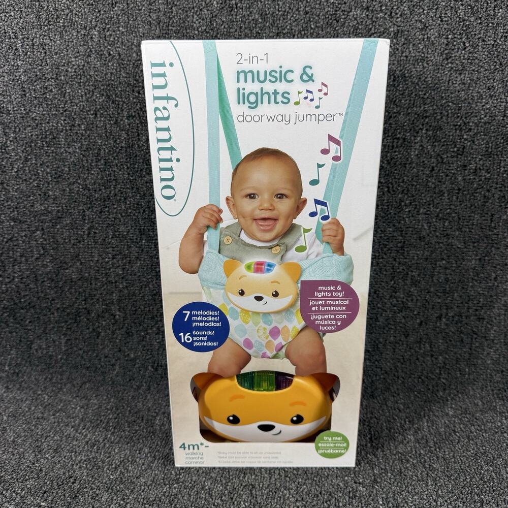 Infantino 2-in-1 Music & Lights Doorway Baby Jumper, Fox Motion-Activated Toy